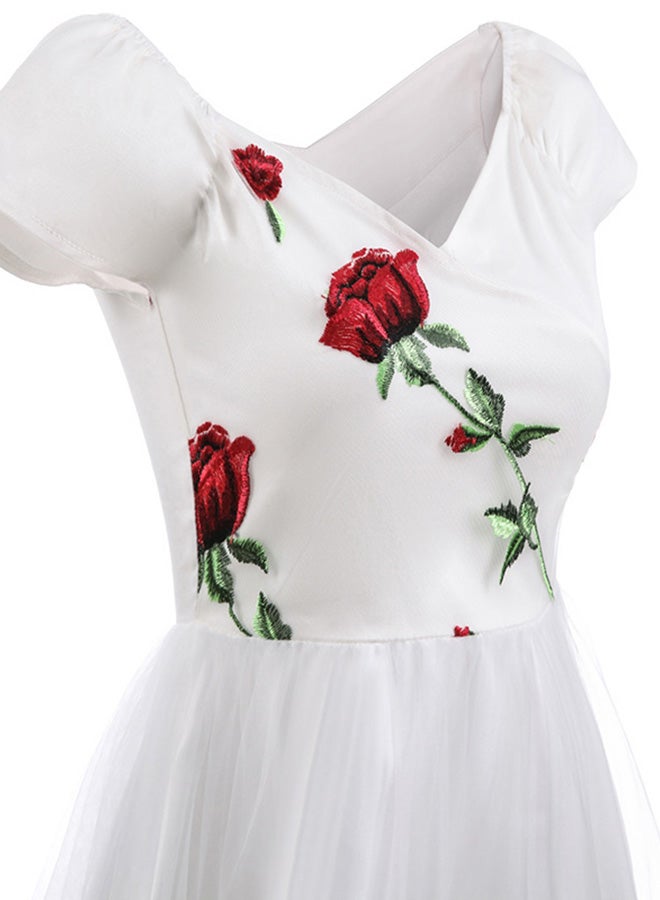 Floral Embroidered Mesh Mini Dress White  - Image 4