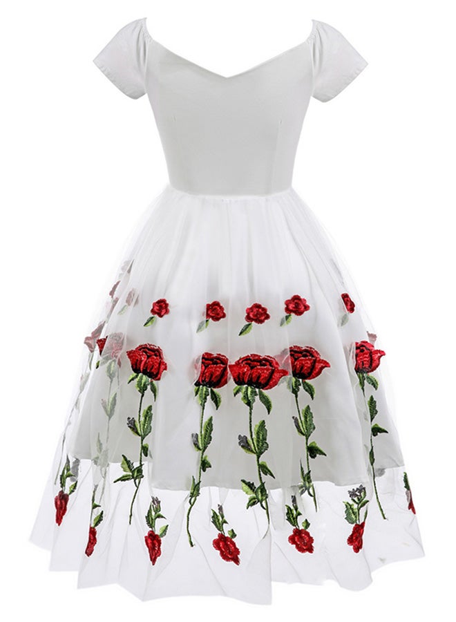 Floral Embroidered Mesh Mini Dress White  - Image 2