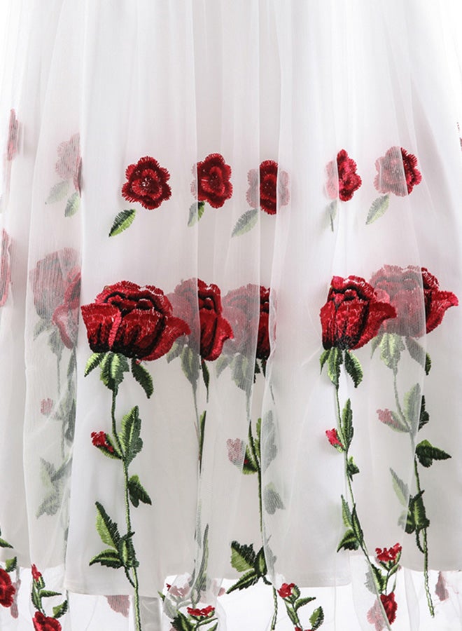 Floral Embroidered Mesh Mini Dress White  - Image 3