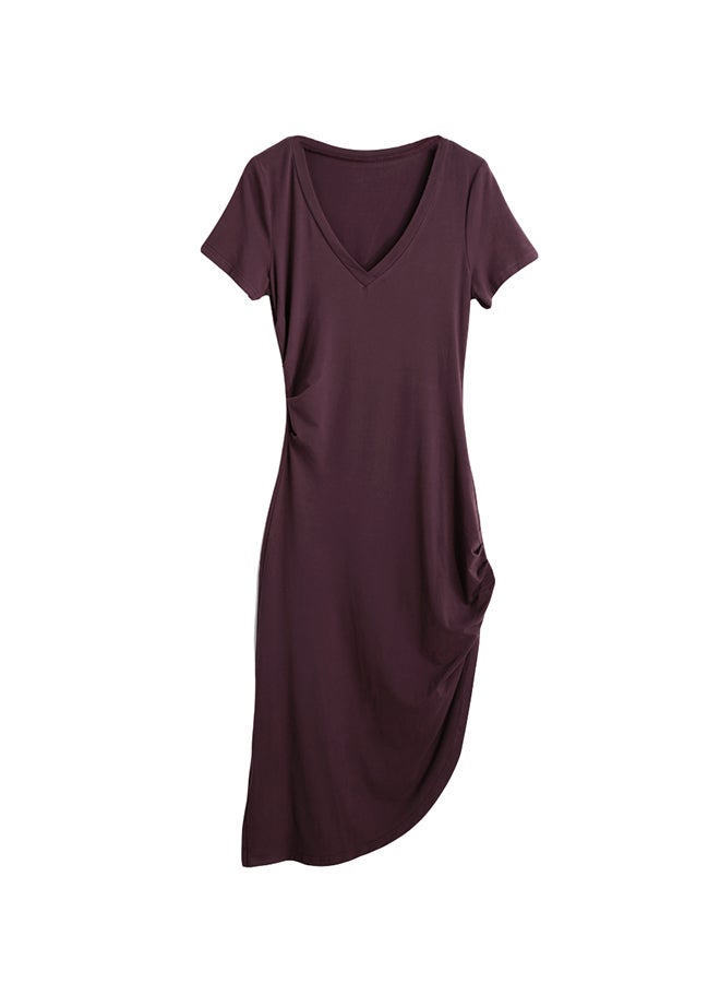 ANSELF Plunge Neck Dress Burgundy  - Image 1