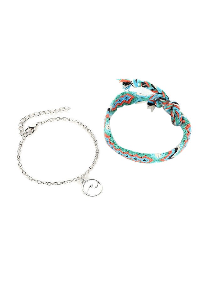 مجموعة خلخال بسلسلة من خليط معدني بتصميم منسوج يدوياً من قطعتين