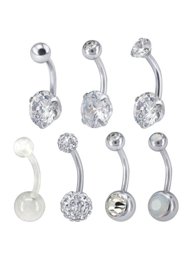 مجموعة أقراط لسٌرّة البطن من الستانلس ستيل بتصميم بسيط مكونة من 7 قطع