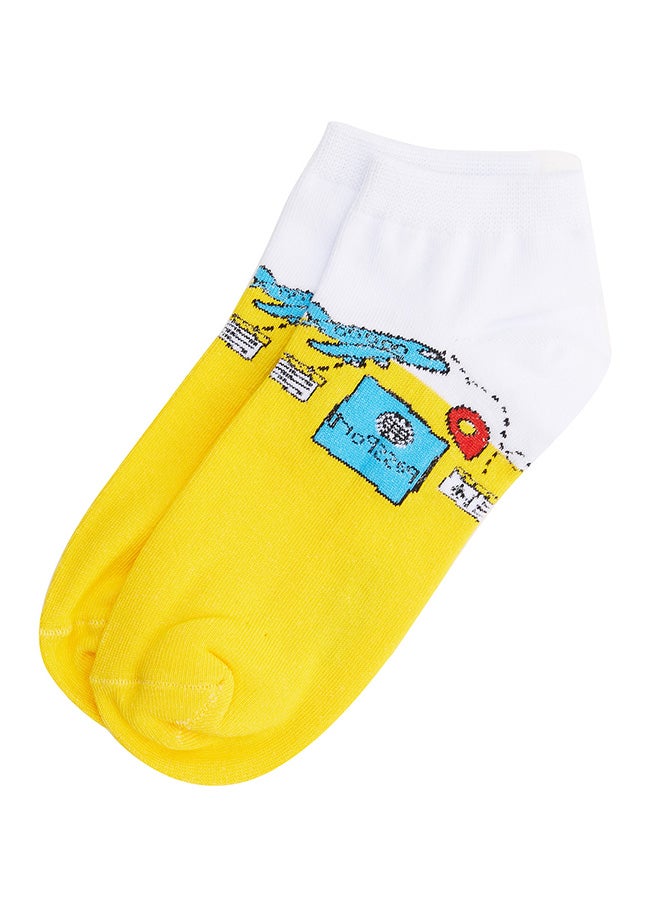 Socksy Travel Unisex Ankle Socks Yelllow/White - Image 1