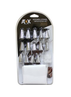 Cc 16-Piece Cake Decorating Piping Set Silver 20centimeter 