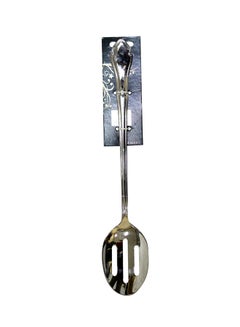 Cc Stainless Steel Slotted Long Serving Spoon With Decorative Handle Silver 32cm 