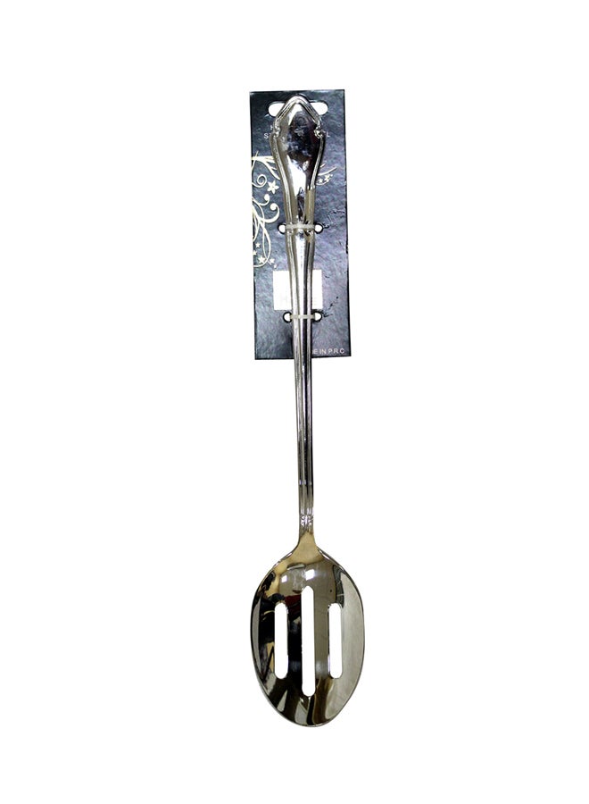 Cc Stainless Steel Slotted Long Serving Spoon With Decorative Handle Silver 32cm 