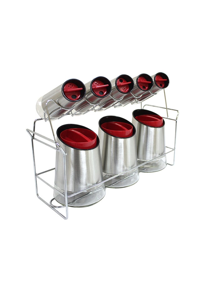 Cc 9 -Piece  Spices Pack Rack set Silver 35x27x15cm  - Image 1