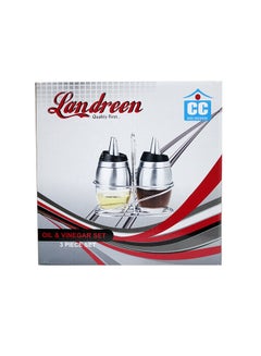 Cc 3-Piece Oil And Vinegar Bottle With Stainless Steel Rack Set Silver/Clear 18x9x18centimeter  - Image 2