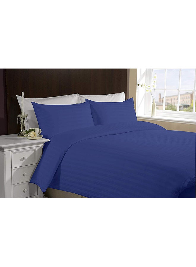 iBed Home 3-Piece Wide Striped King Bedsheet Set Cotton Dark Sky Blue