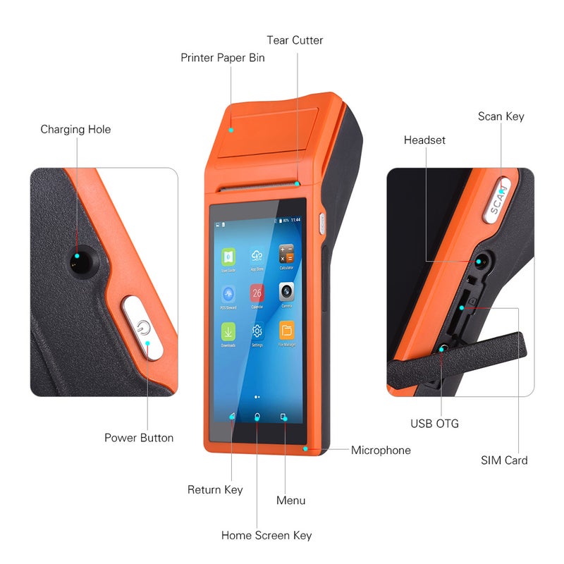 Generic - Handheld PDA POS Terminal Wireless Printer 21.5x8.6x5.3centimeter Orange - Image 1