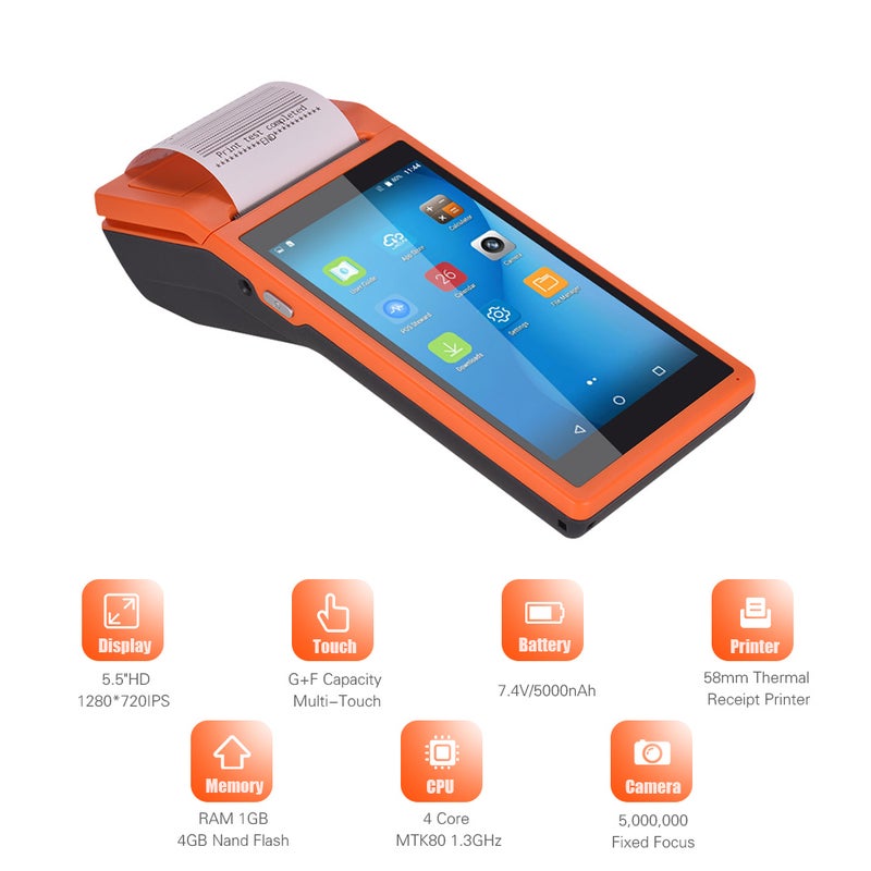 Generic - Handheld PDA POS Terminal Wireless Printer 21.5x8.6x5.3centimeter Orange - Image 1