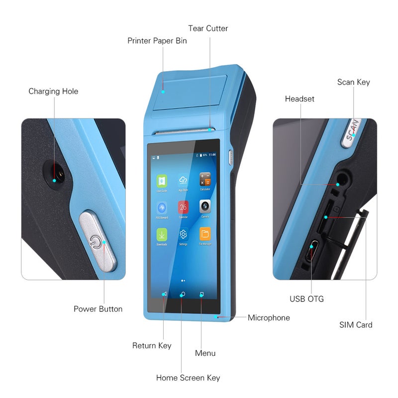 Handheld PDA POS Terminal Wireless Receipt Printer 21.5x8.6x5.3centimeter Blue - Image 5