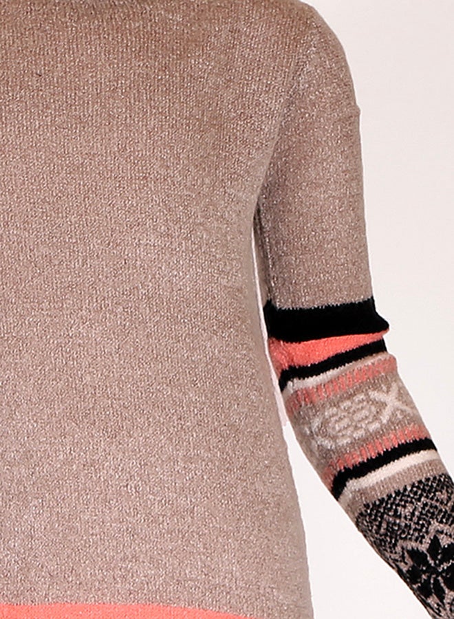 بسكوتي فستان برقبة عالية وأكمام طويلة بني - Image 3