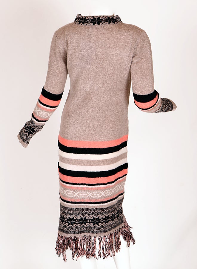 بسكوتي فستان برقبة عالية وأكمام طويلة بني - Image 2