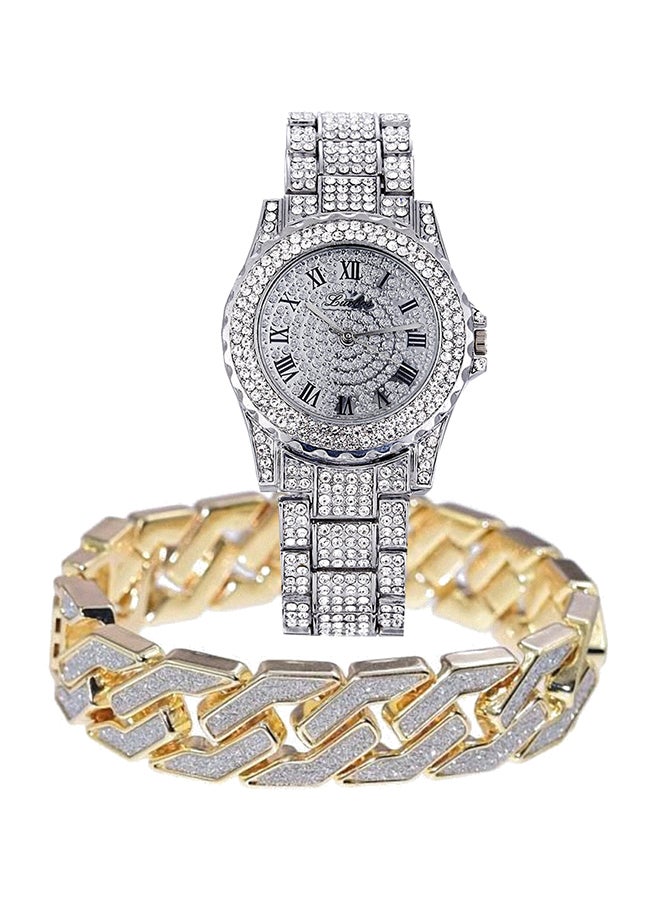 ساعة يد كاجوال بعقارب وحركة كوارتز وسوار من الستانلس ستيل طراز NNSB03708952 مع سوار men