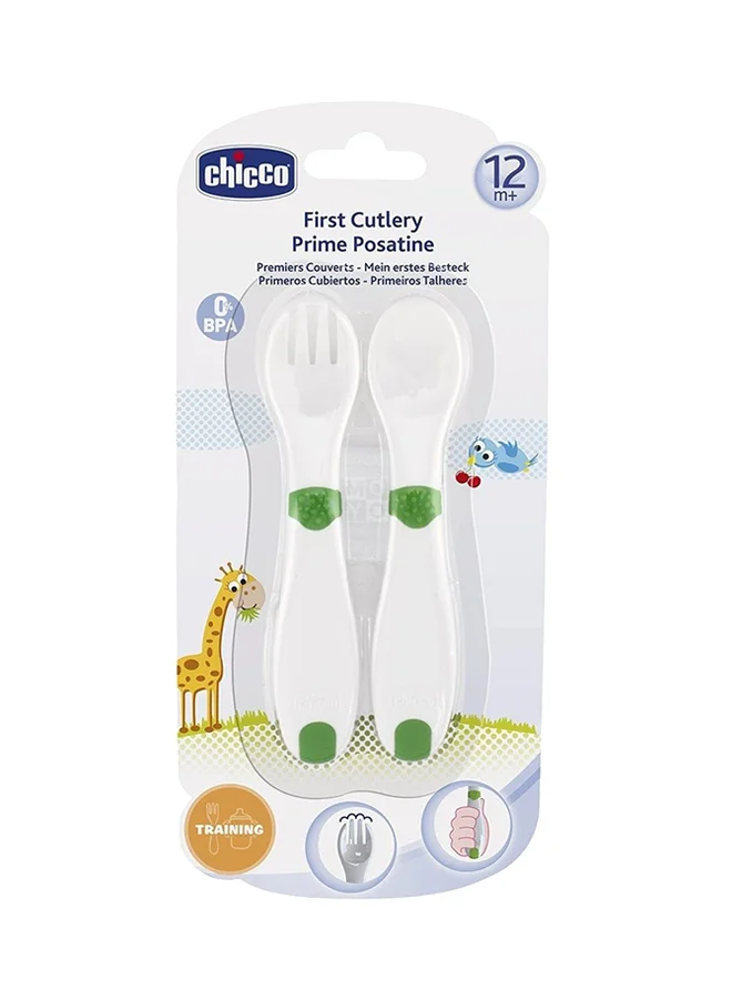 Chicco First Cutlery, Pack Of 2 - White/Green