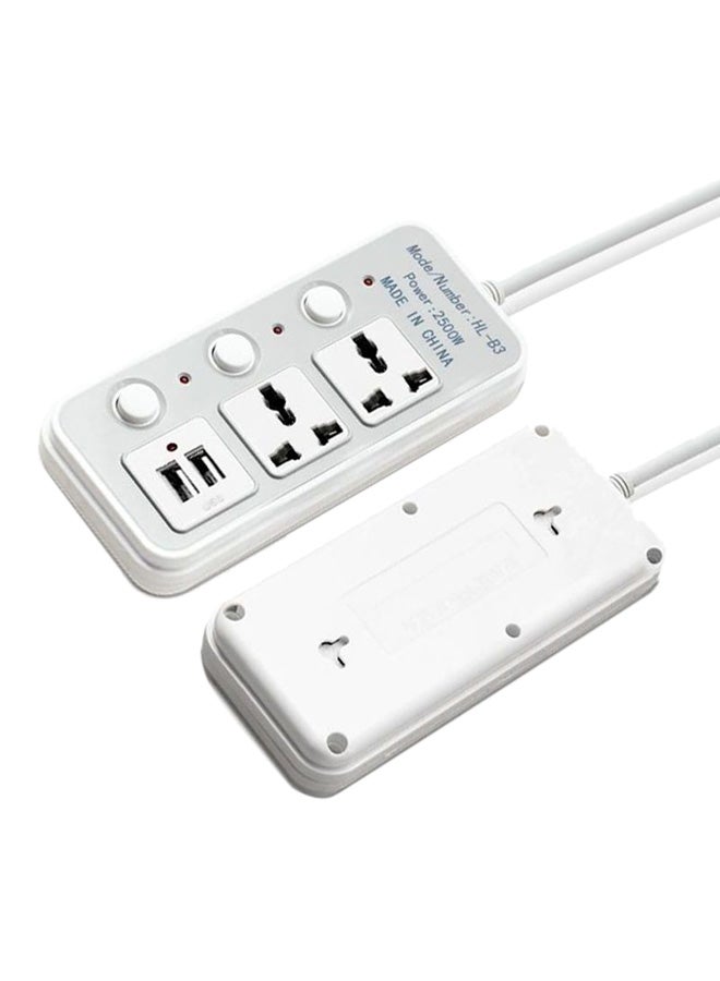 SAPU Power Socket Extension With 2 USB Ports White/Grey 171x76x35mm  - Image 2