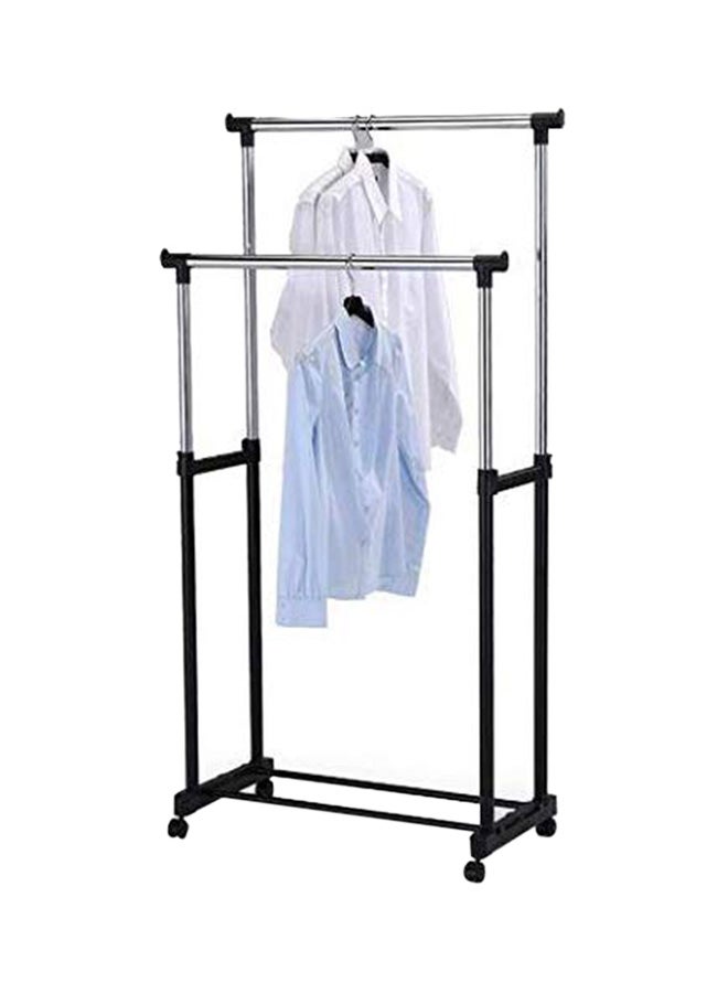 Retractable Metal Double Pole Telescopic Clothes Hanger Black/Silver Medium