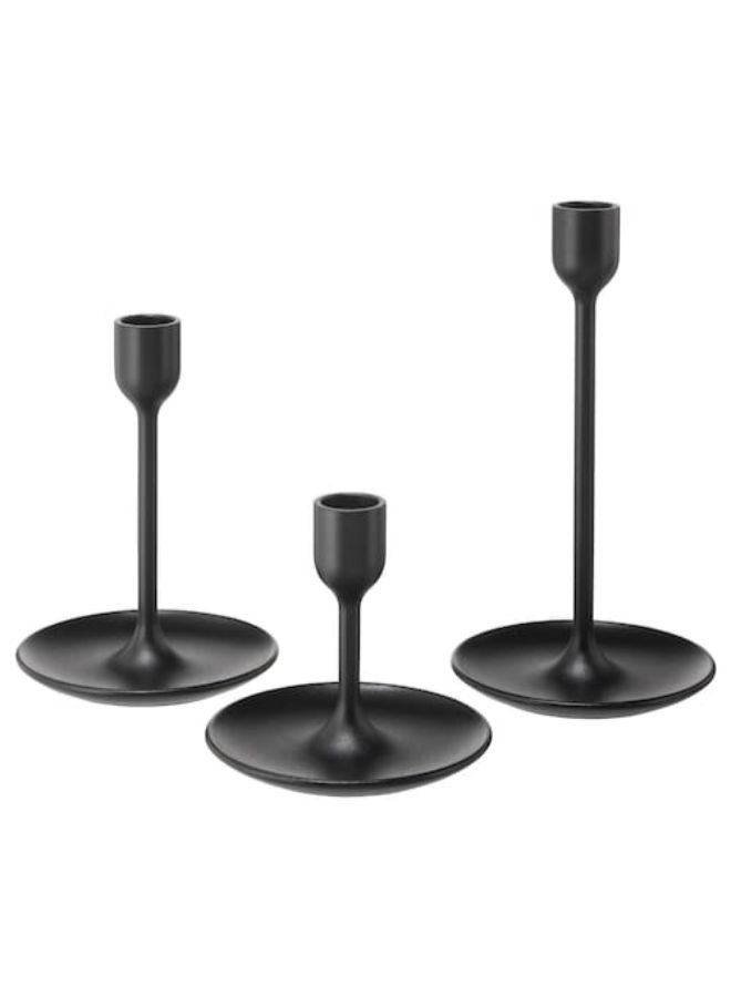 Generic 3-Piece Fulltalig Candlestick Holder Black 10cm  - Image 2