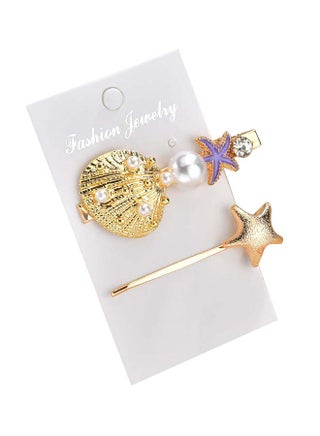2-Piece Seashell Design Hair Clip With Imitation Pearl Gold - v1572620143/N30864713A_1