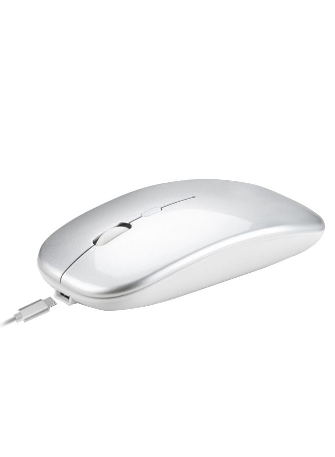 HXSJ Ergonomic Rechargeable Dual Mode Wireless Mouse Silver/White - Image 1