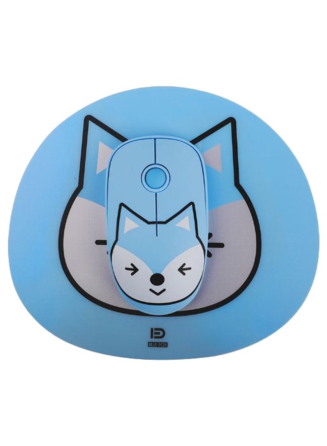 FD Cartoon Style Ergonomic Wireless Mouse With Mouse Mat Blue/Grey - Image 1