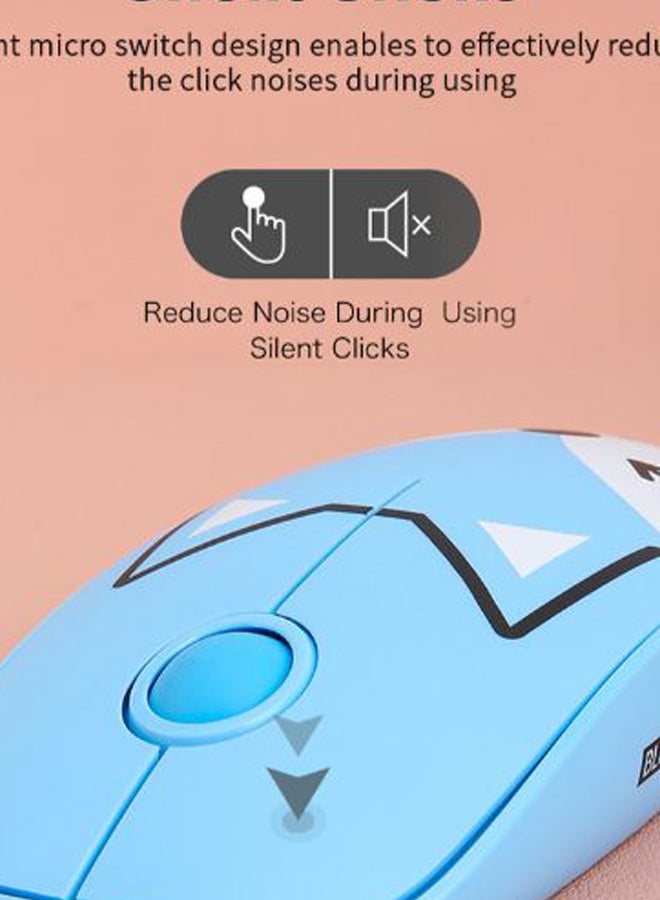 FD Cartoon Style Ergonomic Wireless Mouse With Mouse Mat Blue/Grey - Image 2