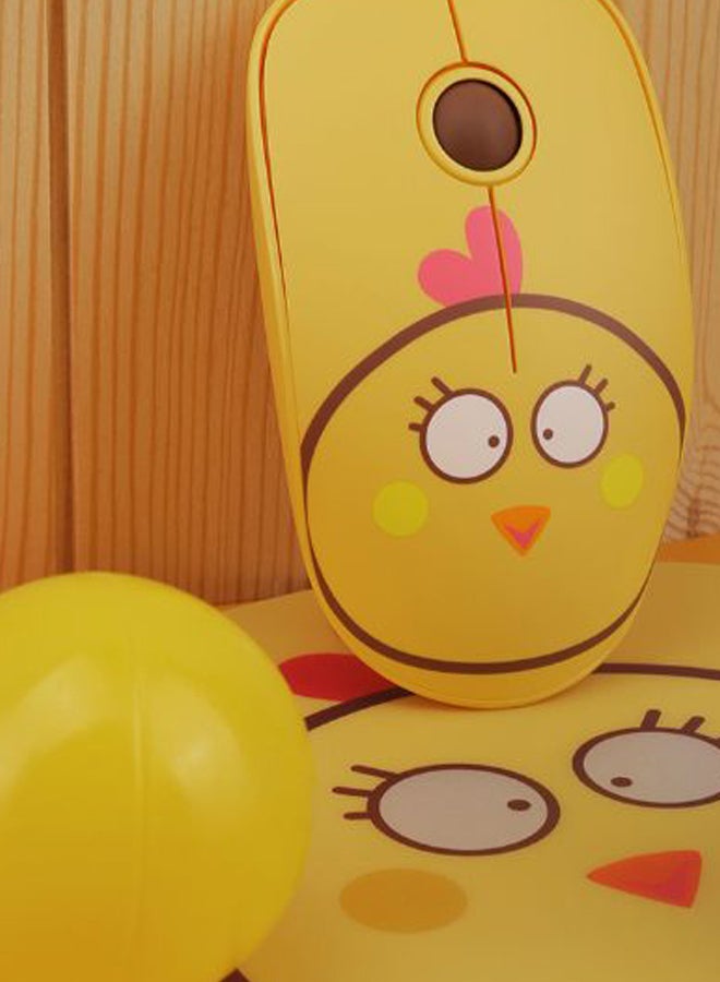 FD Cartoon Style Ergonomic Wireless Mouse With Mouse Mat Yellow - Image 2