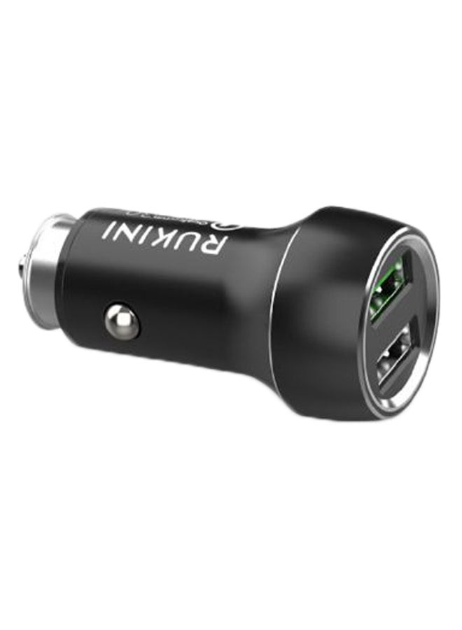 RUKINI - Dual USB Car Quick Charger 3.0 With Micro USB Cable Black/Silver - Image 1