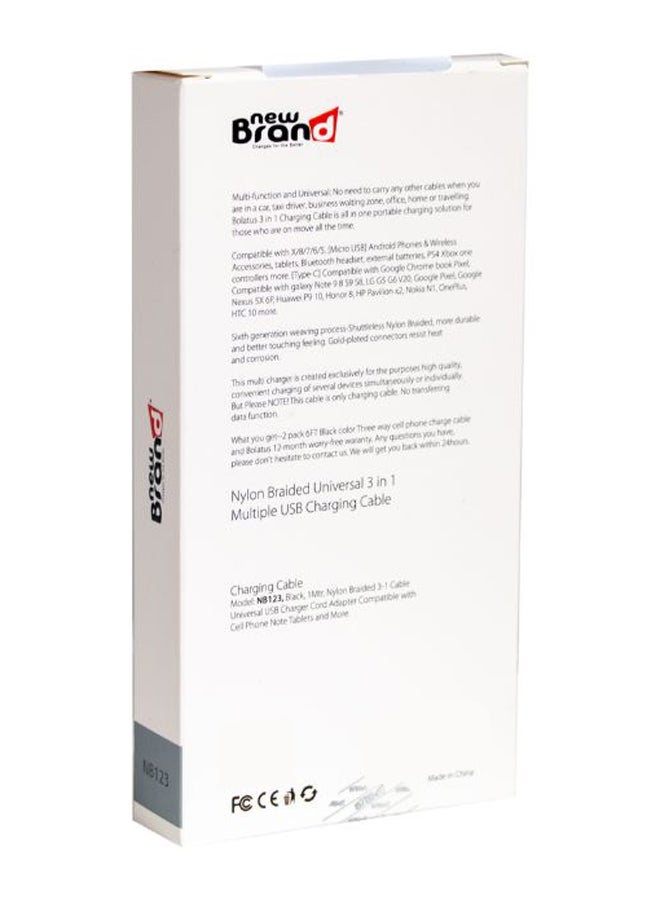 NEW BRAND 3-In-1 Multiple Devices Charging Cable Black  - Image 2