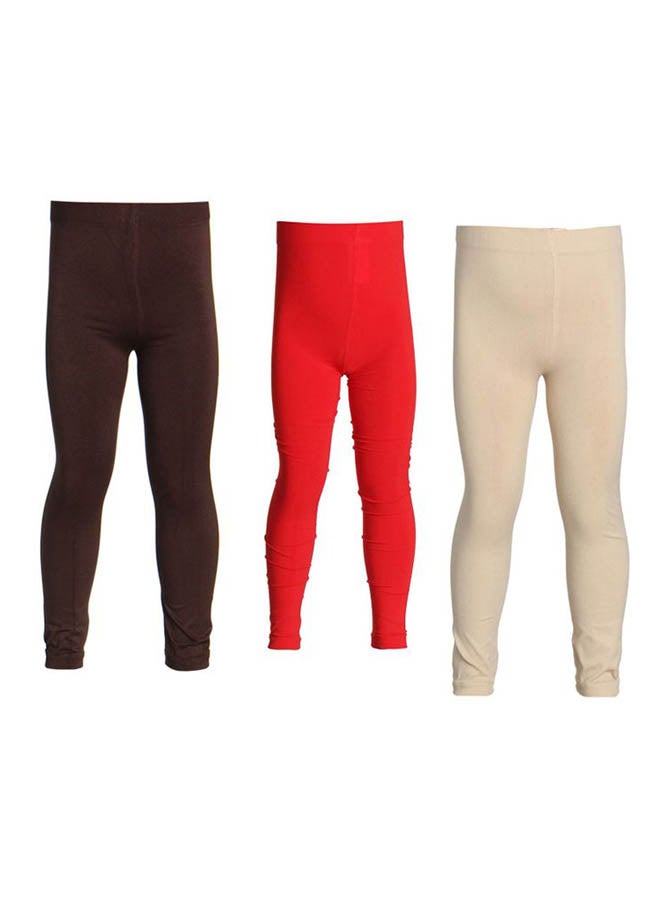 WOW 3-Piece Legging Embroidery Set Red/Beige/Brown 