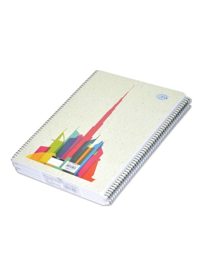 FIS 5-Piece A4 Burj Khalifa Printed Spiral Bounded Notebook White/Blue/Pink