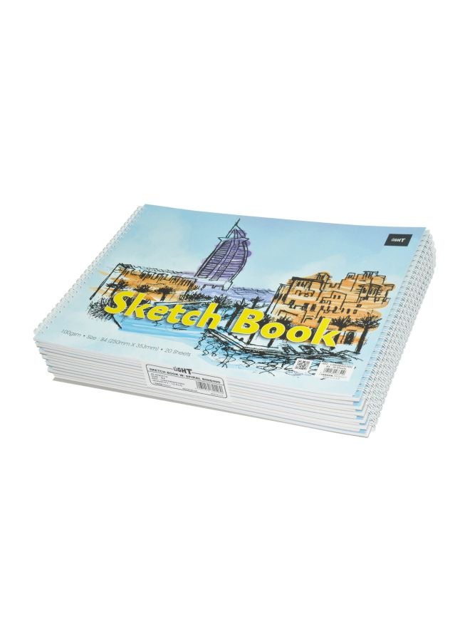 لايت طقم دفاتر رسم بسلك حلزوني مقاس B4 مكون من 12 قطعة أزرق/بني