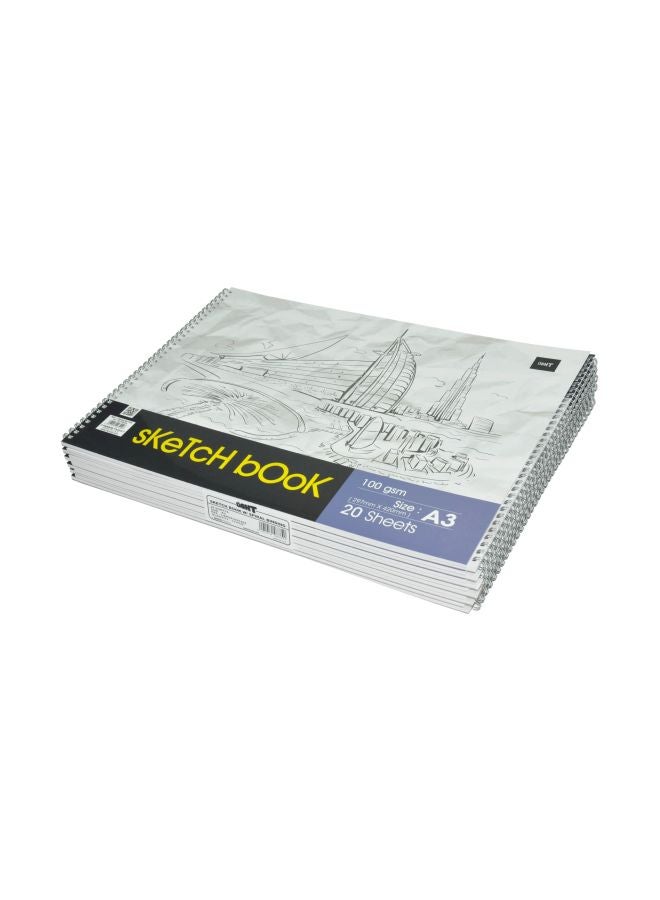 Light 12-Piece A3 Spiral Bound Sketch Book Set White/Grey 