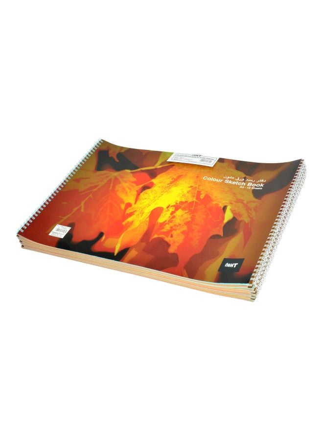 لايت دفتر رسم بسلك لولبي مقاس A3 من 12 قطعة برتقالي/ أسود/ أبيض