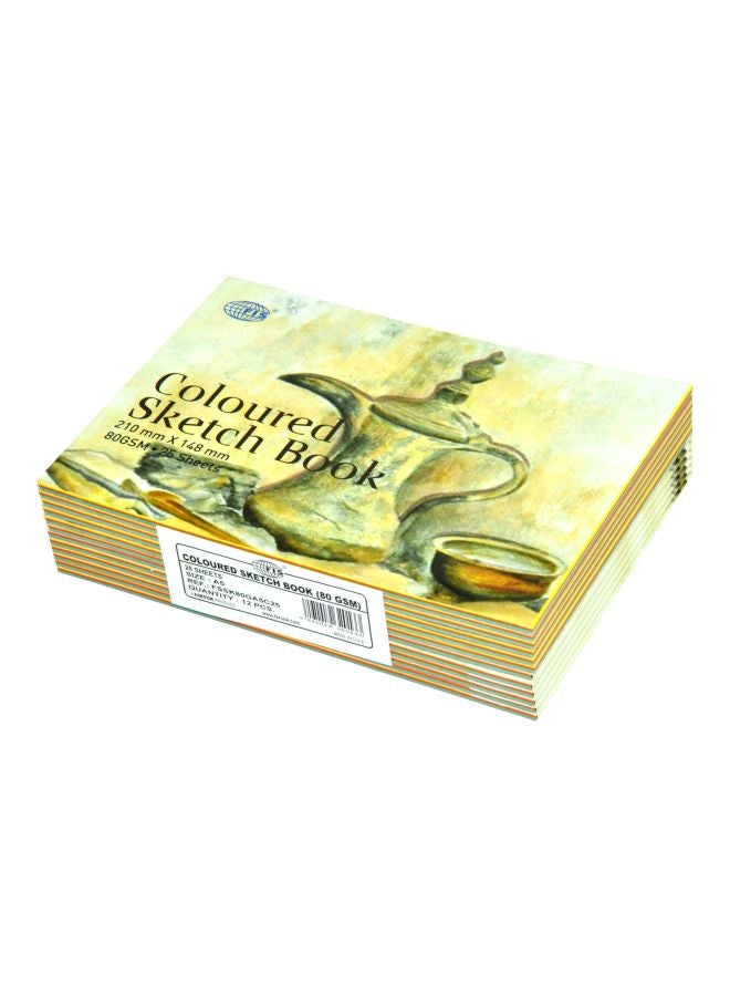 FIS 12-Piece A5 Coloured Sketch Book With Binding Multicolour