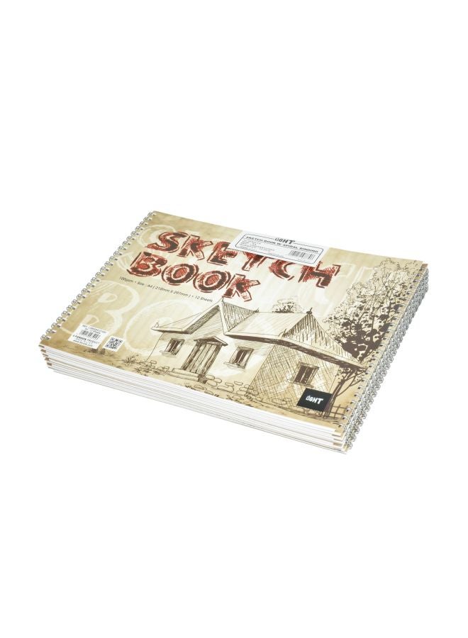 Light 12-Piece A4 Spiral Bound Sketch Book Set Beige/Brown 
