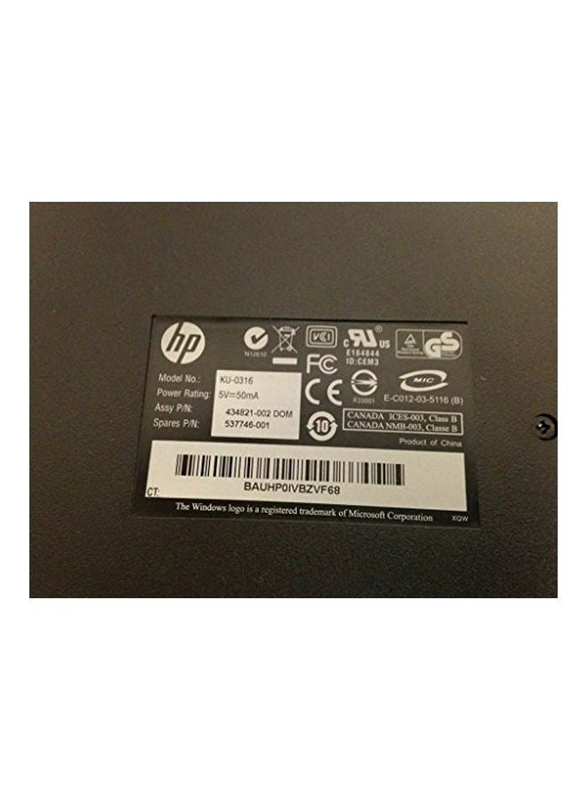 HP - KU0316 Wired USB Keyboard Black/Silver - Image 1