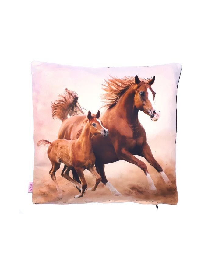 Alwan Horses Printed Cushion Cover Brown/White/Black 40x40cm - Image 1