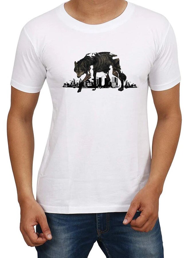 إم إي سي تيشيرت بتصميم ذئب في المدينة أبيض - Image 3