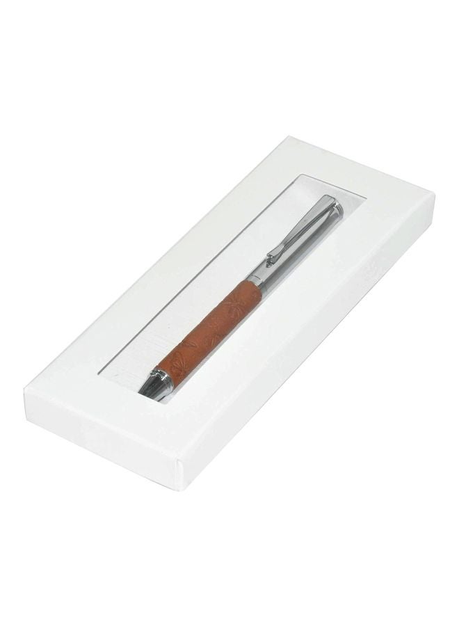 إف اي أس  قلم حبر جاف بغلاف من البولي يوريثان المزخرف مع علبة هدايا بني/فضي - Image 1