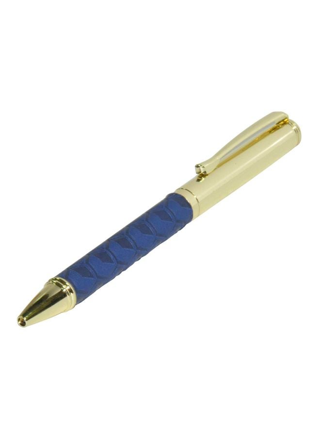 FIS Embossed Ballpoint Pen With Italian PU Wrapper And Gift Box Blue/Gold - Image 2