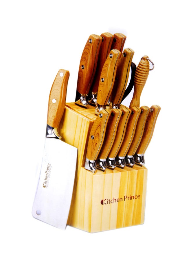 15-Piece Kitchen Knife Set Brown/Silver