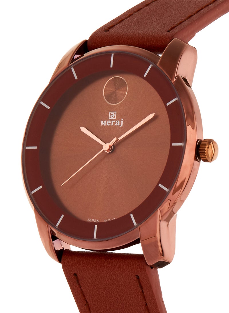 MERAJ men Leather Strap Analog Wrist Watch 10029G - Image 2