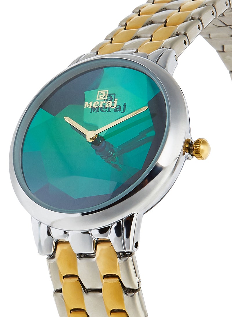 MERAJ Women's Alloy Strap Analog Wrist Watch 10056L - 40 mm - Gold/Silver - Image 2