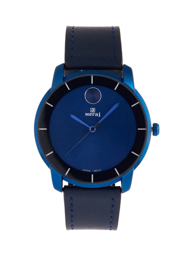MERAJ Men's Leather Strap Analog Wrist Watch 10029I - 40 mm - Blue - Image 1