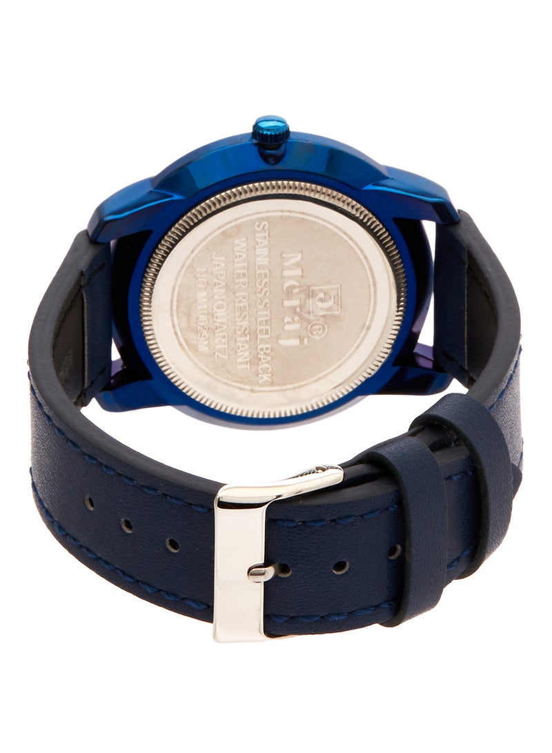 MERAJ Men's Leather Strap Analog Wrist Watch 10029I - 40 mm - Blue - Image 3
