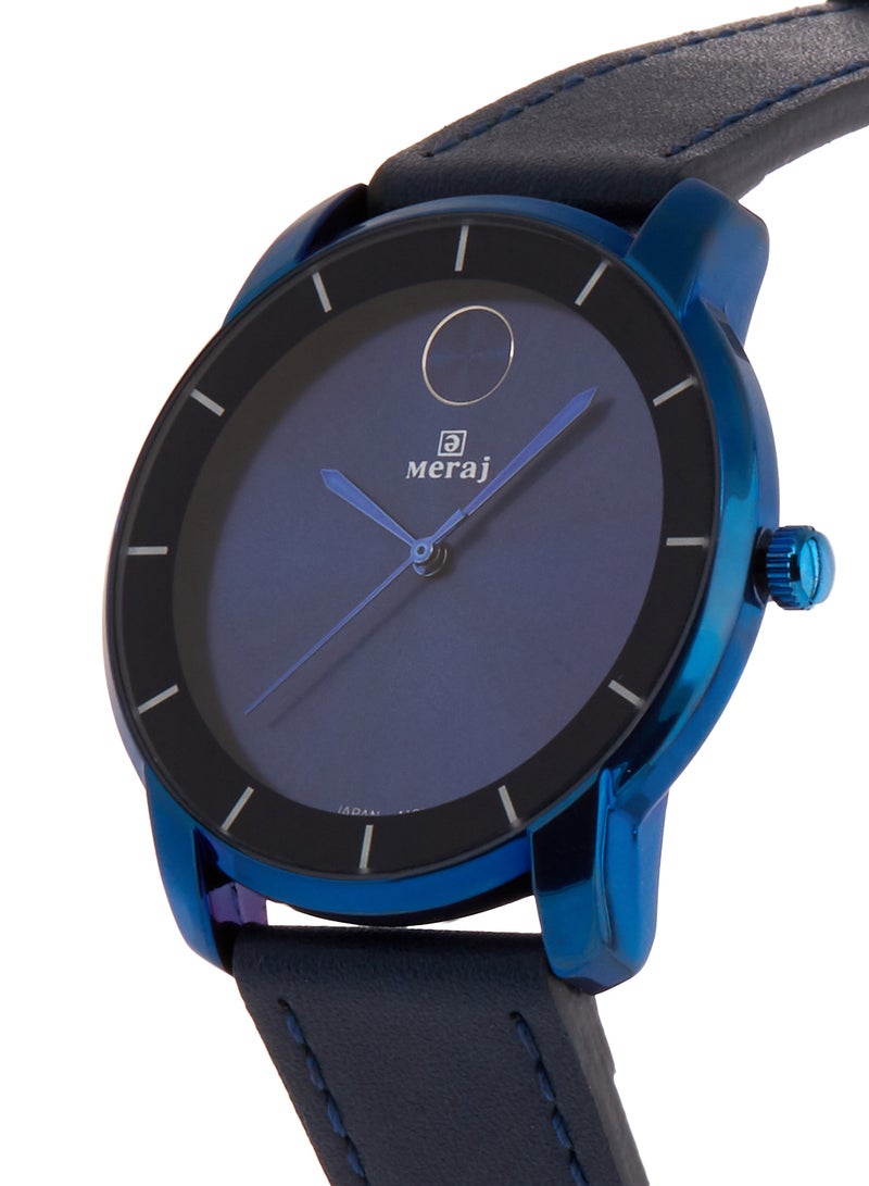 MERAJ Men's Leather Strap Analog Wrist Watch 10029I - 40 mm - Blue - Image 2