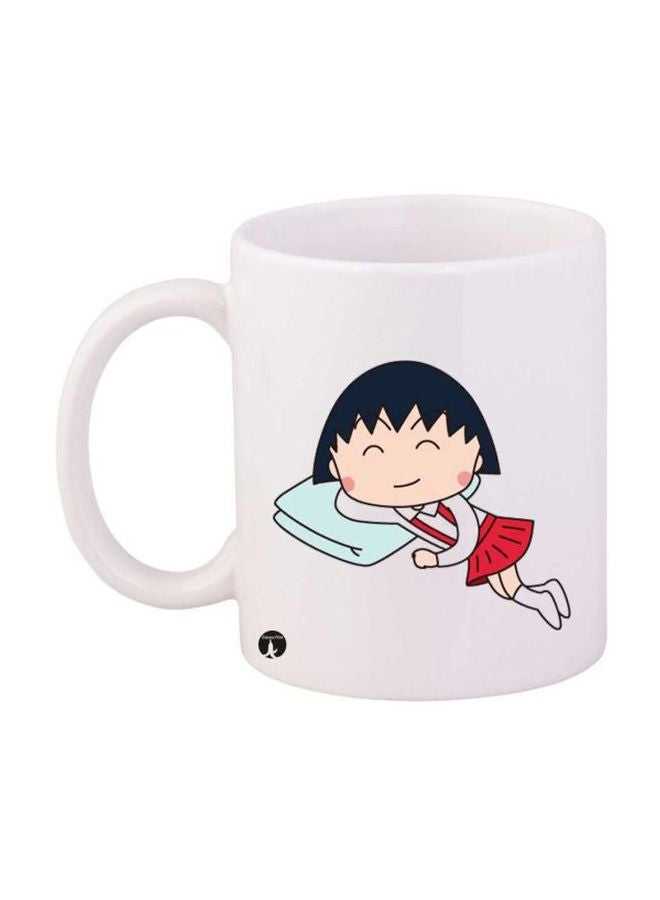 BP Durable Heat-Resistant Thick Wall Designed Ergonomic Handled Anime Chibi Maruko Chan Printed Mug White/Black/Red