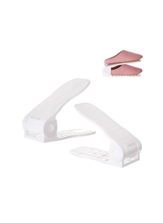2-Piece Adjustable Shoe Slots Organizer White 8x23.5cm  - Image 2
